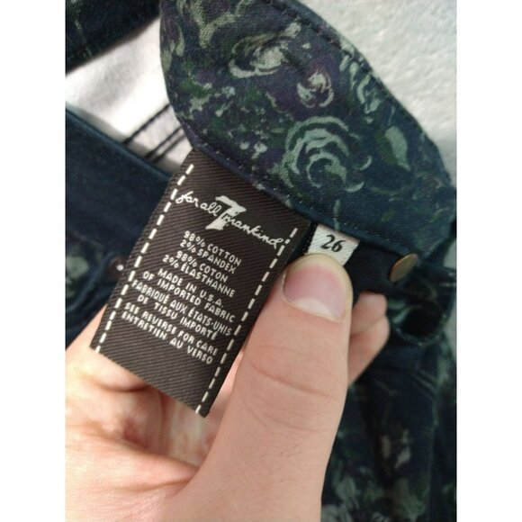 7 For All Mankind Jeans Womens 26 Black Denim Floral Skinny Mid Rise Stretch - Picture 8 of 9